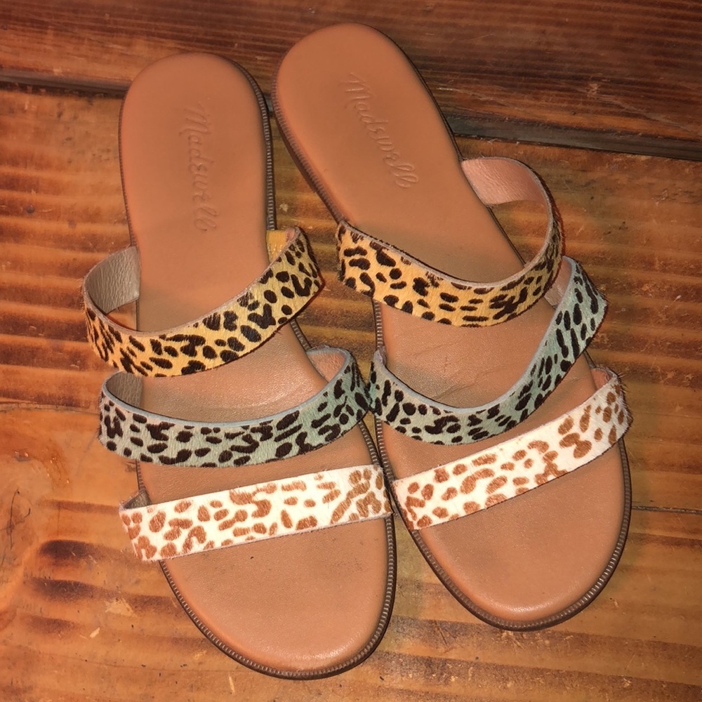 Madewell The Ilana Slide Sandal in Calf Hair size 6 seaside blue Wash leather - Picture 7 of 11